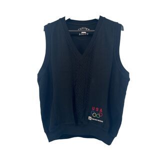 Cutter & Buck Olympics Sweater Vest‎ Men's XL Grandpa Dad Golf Black Cable Knit